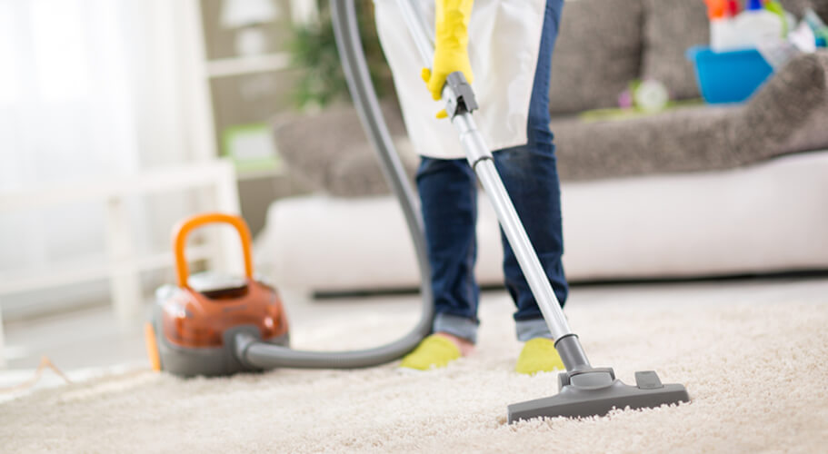 Living area carpet vacuumed during a regular clean