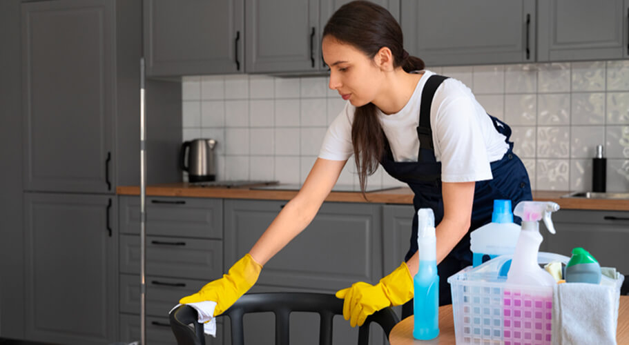 Cleaner detailing surfaces with a full supplies caddy