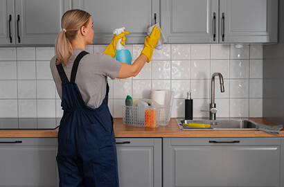 Kitchen splashback and tiles cleaned before moving in