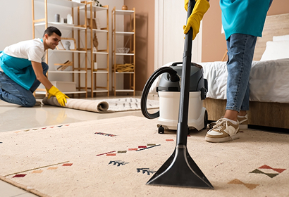 Bedroom carpet vacuumed during a regular clean