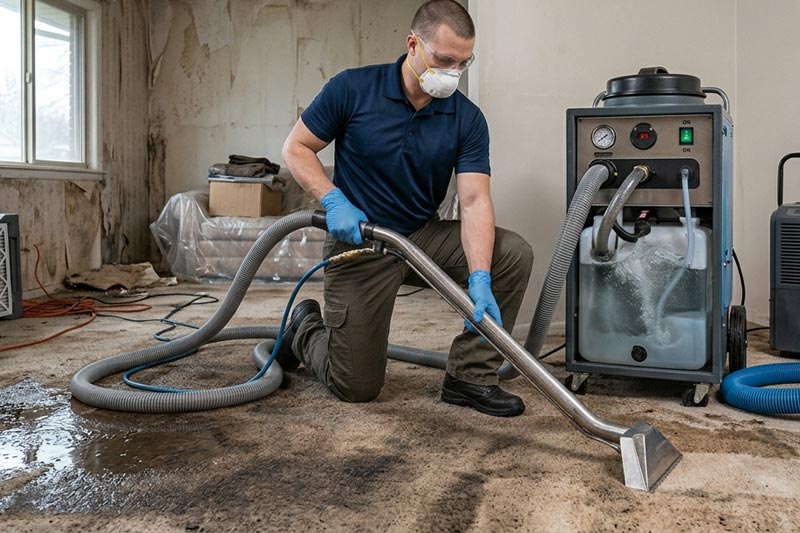 Wet carpet being extracted and dried during a water damage insurance clean